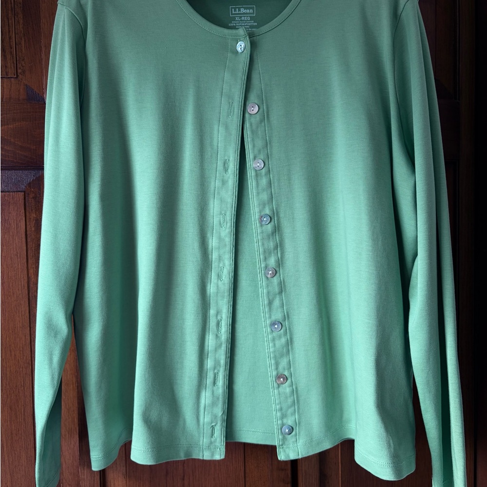 L.L. Bean Women's Green Button-Up Top with Shell Layering Set